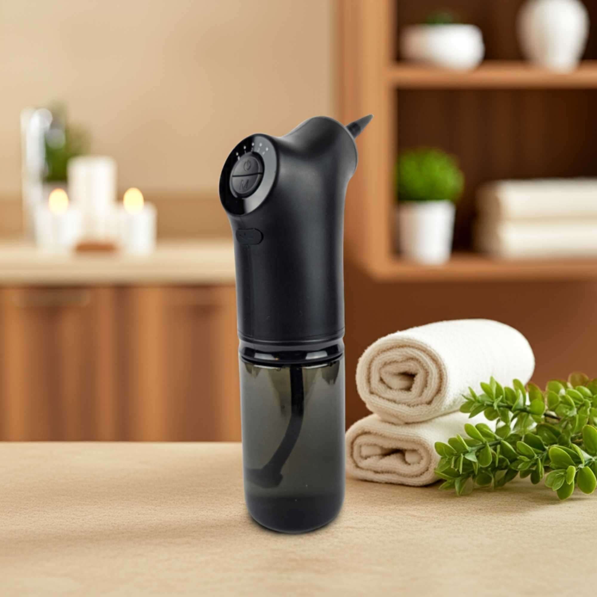 Electric ear wax removal kit displayed on bathroom counter