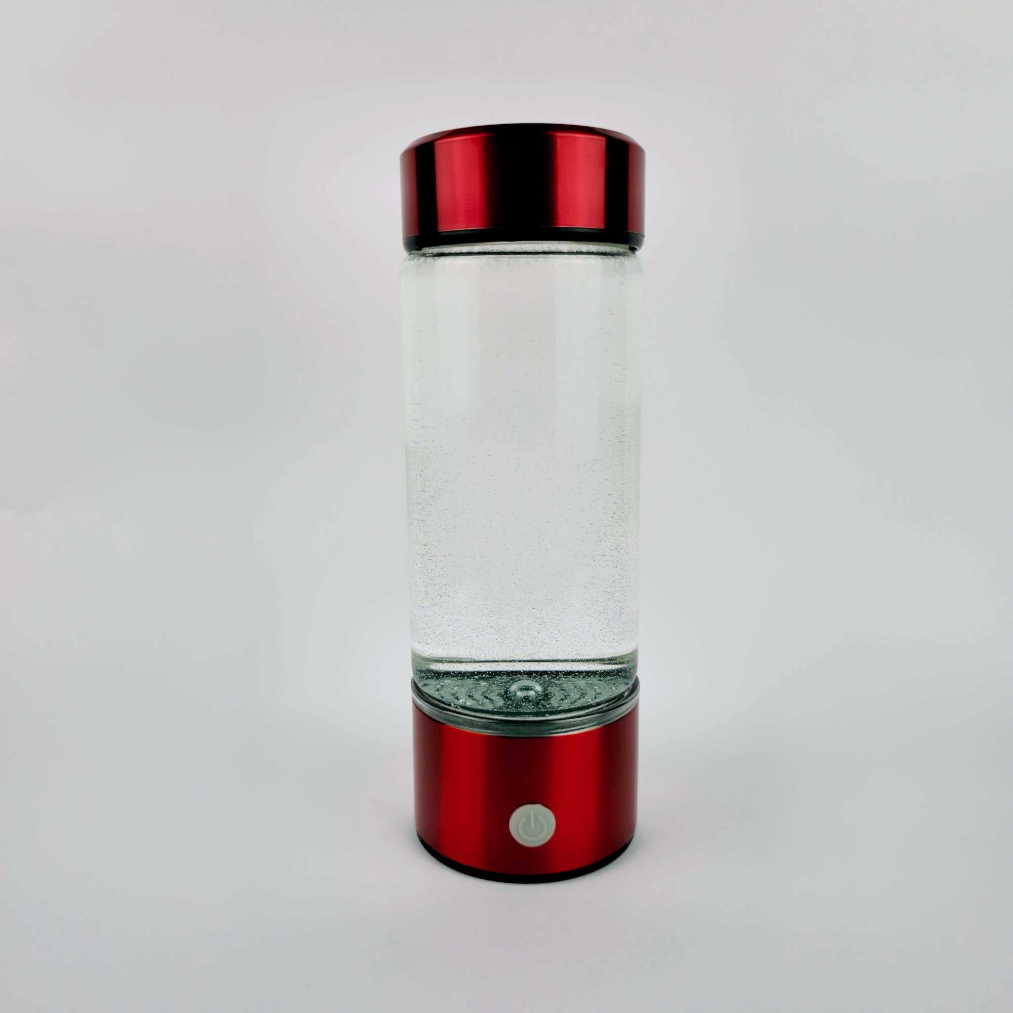 Hydrogen water bottle filled with water, showing bubbles during hydrogen generation process.jpg